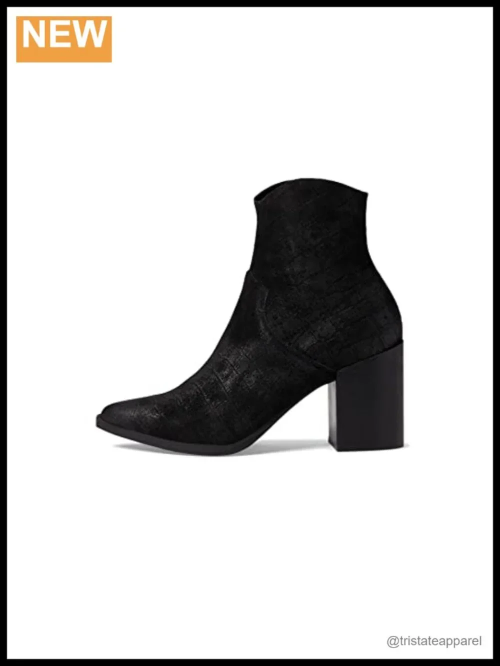 Steve Madden Cate Ankle Bootie Wood-Like Block Heel Pointed Toe Zip